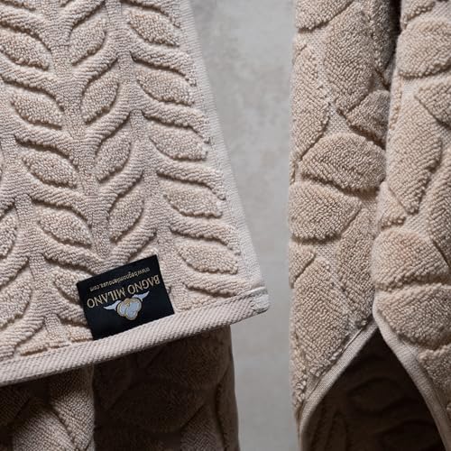 BAGNO MILANO Turkish Cotton Bath Towels, Hand Towels - Soft Plush Jacquard Collection - Highly Absorbent Towel Set (Sand Beige, Bath Sheet 35x70)