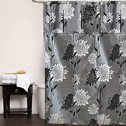 Zahari Home 13pc Erica Bathroom Fabric Shower Curtain Sets Bathroom Shower Curtain & 12 Shower Bathroom Hooks Modern Classic Luxury Contemporary Decor Grey Shower Curtain Stylish Bath Sets