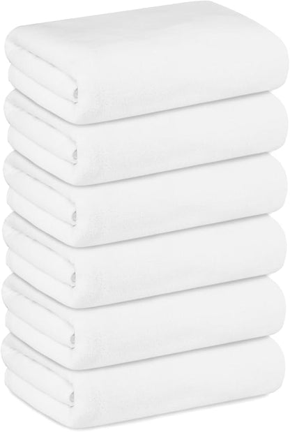 JML Bath Towels with Hanging Loop, White, 30" x 60", 6 Pack | Microfiber, Large,Soft, Absorbent, Quick-drying for Hair Wrap, Sauna, Dorm, Yoga