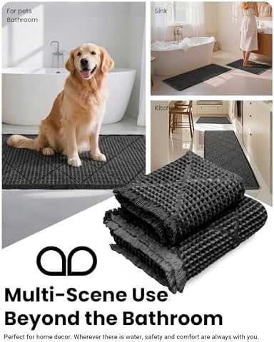 Waffle Bath Mat Set, Non Slip Bathroom Rugs 2 Piece, Gray & Dark Gray