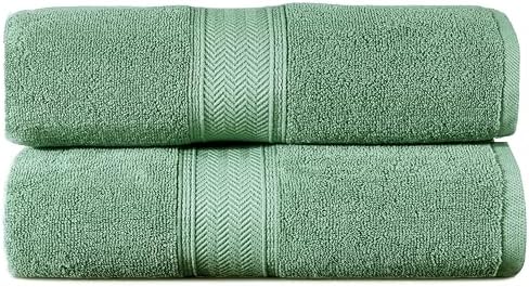 HILLFAIR 100% Cotton 2 Pc XXL Oversized Bath Towel Set 40"x 80"- Sage