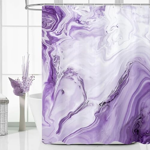 Purple Marble Fabric Shower Curtain, Abstract Watercolor, 72 x 72 Inches