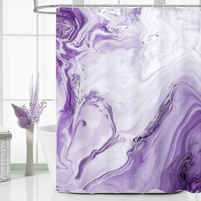 Purple Marble Fabric Shower Curtain, Abstract Watercolor, 72 x 72 Inches