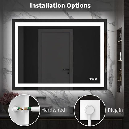 LED Bathroom Mirror 48"X40" with Front Light and Backlit | Stepless Dimmable, Anti-Fog, Shatter-Proof, HD Reflection, Memory, 3 Colors Lighting, UL Listed (Horizontal/Vertical).