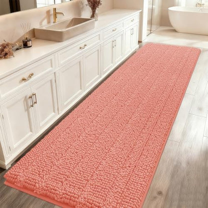 ACCUMTEK Striped Coral Bathroom Rug Mat 59"x20" Ultra Soft, Non Slip Chenille Bath Rugs, Absorbent Plush Shaggy Bath Mats for Bathroom, Bedroom, Kitchen, Shower, Tub