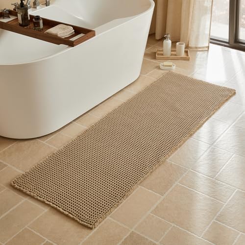Triohero Waffle Runner Rug Bathroom, Long Boho Bath Mat, 24x72 Khaki