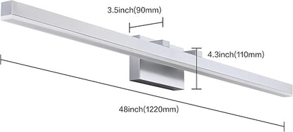 PRESDE Bathroom Vanity Light Dimmable 48in Modern Silver LED Bathroom Light Fixtures Over Mirror Bath Wall Lighting （Cold White 6000K）