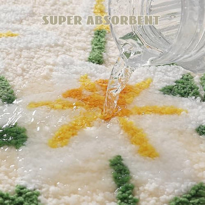 Cloud-Shaped Lily Bath Mat, Soft Non-Slip Fluffy Fresh Flowers Bathroom Rug, Ultra Absorbent Microfiber Shaggy Door Mat, Machine Washable Bath Rug Carpet for Bathtub Bedroom 20x31 Inch (White Lily)