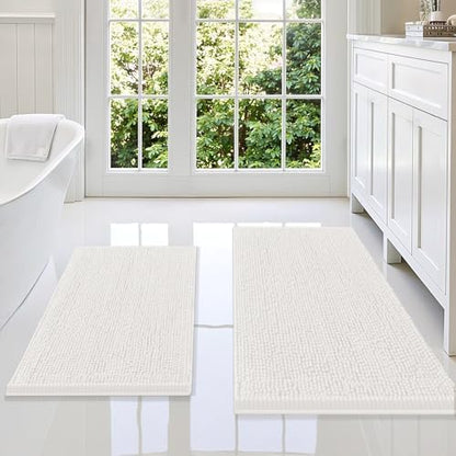 Smiry Chenille Bathroom Rugs Sets 2 Piece (36x24+30x20, Ivory)