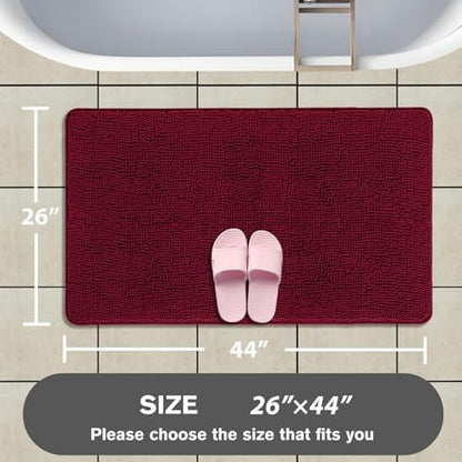Vivid Burgundy Bathroom Rugs – Absorbent and Washable Bath Mat, Non-Slip, Thick Soft Chenille Bath Rugs for Bathroom Floor, Shower, Sink - 26" x 44"