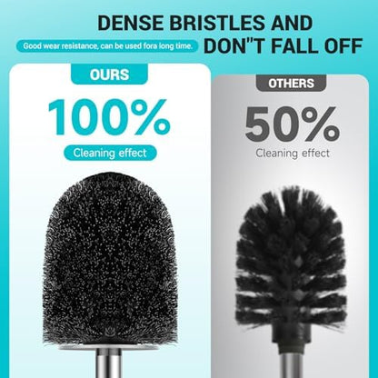 Toilet Brush and Holder Set, with Stainless Steel Handle Toilet Bowl Brush, Compact Toilet Scrubber Brush for Deep Cleaning Bathroom Restroom, Easy to Assemble-Grey