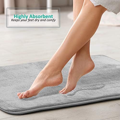 Clara Clark 2 Piece Bathroom Rugs Bath Mat Set, Velvet Memory Foam Bath Mats for Bathroom - Non-Slip, PVC Backing Bath Rugs, Washable - Dries Quickly, Silver