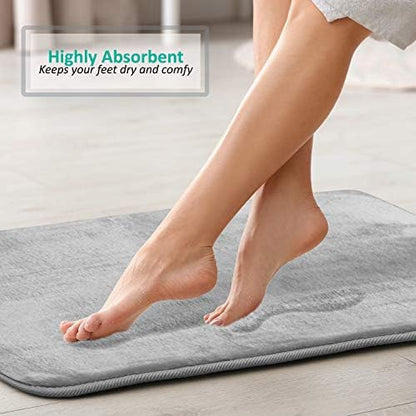 Clara Clark 2 Piece Bathroom Rugs Bath Mat Set, Velvet Memory Foam Bath Mats for Bathroom - Non-Slip, PVC Backing Bath Rugs, Washable - Dries Quickly, Silver