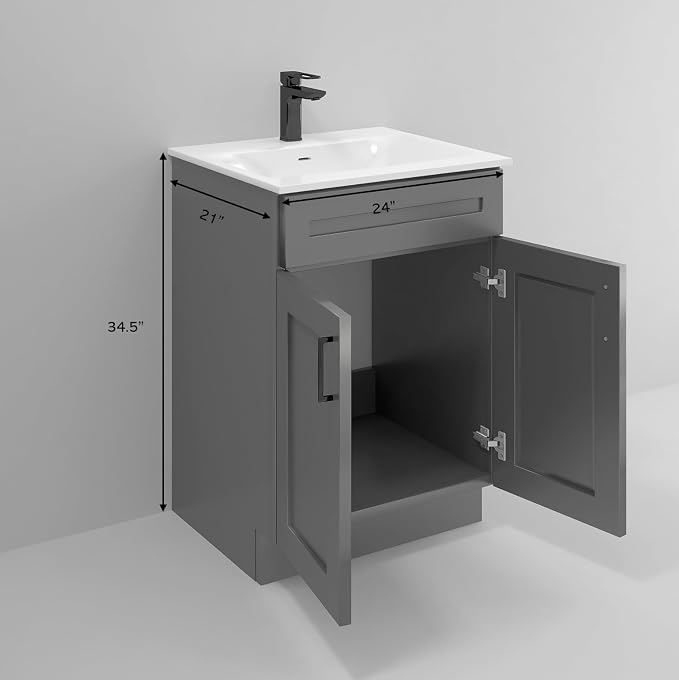 Bathroom Vanity Sink Base Ready-to-Assemble Bathroom Cabinet 24"/30'/36" Width (Vanity Base in Grey Shaker, 24 inch)