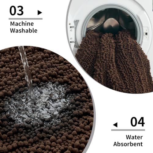 Disolla Brown Bathroom Runner Rug 24x70 Inch - Extra Long Chenille Bath Mat, Luxury Shaggy Plush Absorbent Rug, Non-Slip Large Runner for Floor and Laundry Room