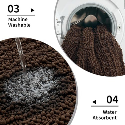 Disolla Brown Bathroom Rug 24x44 Inch - Thick Chenille Bath Mat, Large Shaggy Plush Absorbent Rug, Non-Slip Machine Washable Floor Mat for Double Vanity