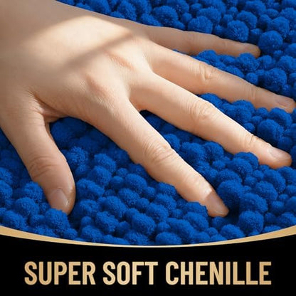 OLANLY Thick Chenille Absorbent Bathroom Rugs Mat 36x24, Royal Blue