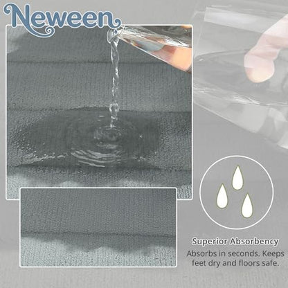 Neween Bathroom Rugs Set 3 Piece, Absorbent Memory Foam Bath Mat, Grey