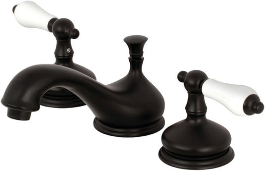 Kingston Brass KS1165PL Heritage Widespread Lavatory Faucet with Porcelain Lever Handle, Oil Rubbed Bronze, 8-Inch Adjustable Center
