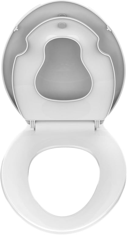 Potty Training Seat Built-In Toilet Seat, Elongated Toilet Seat 19 Inch with Baby Seat, 2 In 1 Soft Close Quiet No Slapping, Magnetic Absorption, Easy Installation for Bottom Fixing Toilet