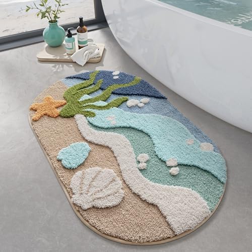 LUMI Beach Bathroom Rug Soft Microfiber Absorbent Bath Mat 22x34