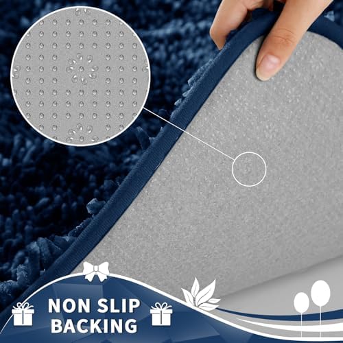 Yimobra Toilet Rugs U Shaped Washable, Extra Thick Soft Absorbent Chenille Contour Bathroom Rugs for Toilet 24x24 Inch, Quick Dry Non Slip Toilet Mat for Bath Floor, Blue