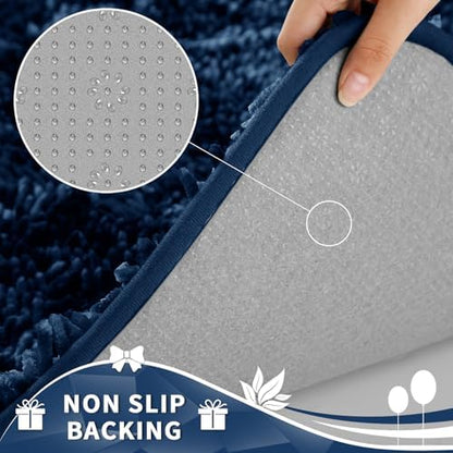 Yimobra Toilet Rugs U Shaped Washable, Extra Thick Soft Absorbent Chenille Contour Bathroom Rugs for Toilet 24x20 Inch, Quick Dry Non Slip Toilet Mat for Bath Floor, Blue