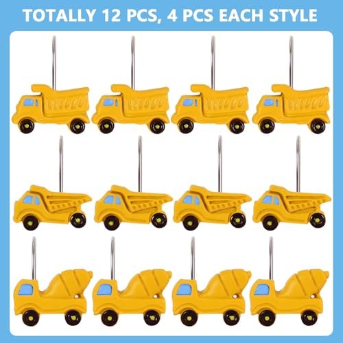 12-Piece Truck Construction Tractor Shower Curtain Hooks for Bathroom