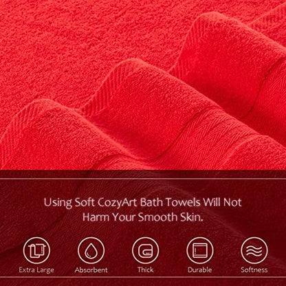 COZYART Luxury Hand Towels 4 PCS, Red 100% Turkish Cotton 650 GSM