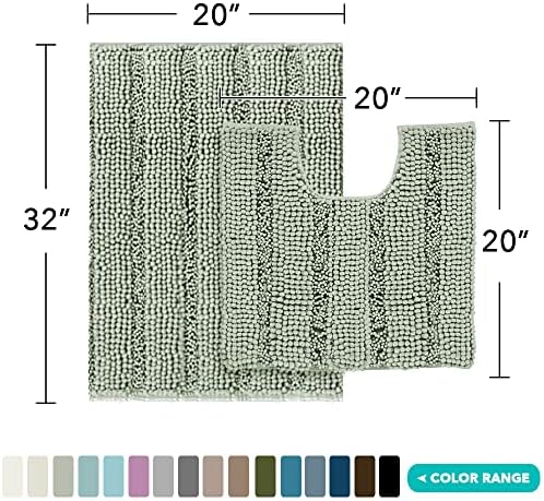 2 Piece Bathroom Rug Set with Toilet Mat, Soft Absorbent Chenille, Non-Slip