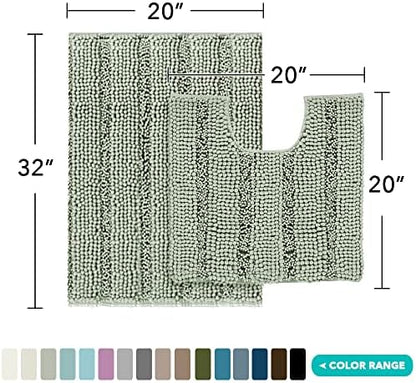 2 Piece Bathroom Rug Set with Toilet Mat, Soft Absorbent Chenille, Non-Slip