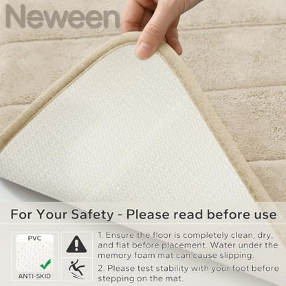 Neween Bathroom Rugs Set 2 Piece, Absorbent Memory Foam Bath Mat, Beige