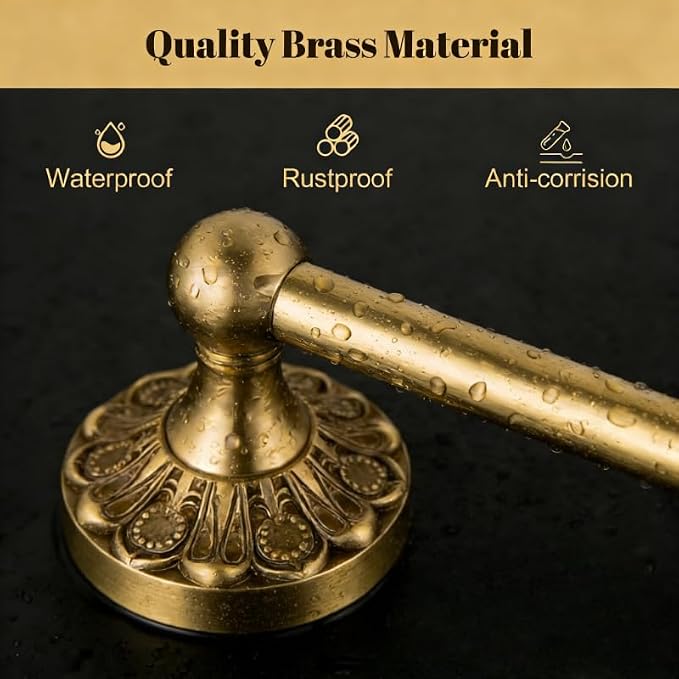 Antique Brass Bathroom Accessories, Solid Copper Towel Ring & Paper Holder, Vintage Wall Mount Hardware with Antique Bronze Finish (Single or Set) (Towel Holder (Single))