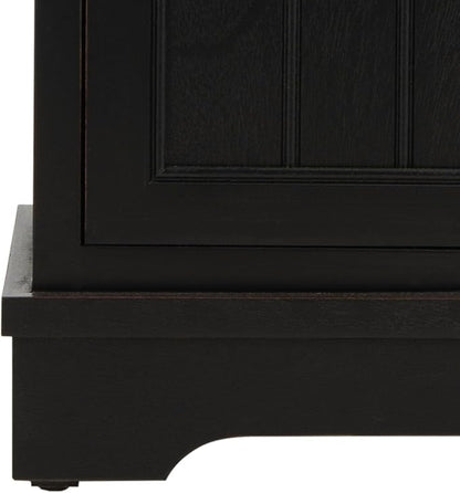 SAFAVIEH Home Collection – Connery Distressed Black Storage Cabinet with Rattan Baskets & Bottom Door, Farmhouse Accent Storage, Fully Assembled (AMH5742A)