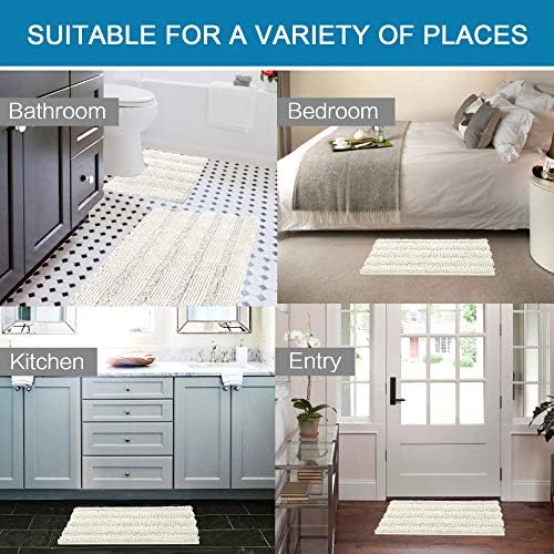 H.VERSAILTEX Bathroom Rugs Bath Rug Set 2 Piece Bathroom Contour Rug Toilet Mat Sets Non Slip Contour Bath Rug Ultra Thick Water Absorbent Striped Bath Mats Washable(20" x 32" Plus 20" x 20" U, Cream)