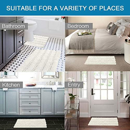 H.VERSAILTEX Bathroom Rugs Bath Rug Set 2 Piece Bathroom Contour Rug Toilet Mat Sets Non Slip Contour Bath Rug Ultra Thick Water Absorbent Striped Bath Mats Washable(20" x 32" Plus 20" x 20" U, Cream)