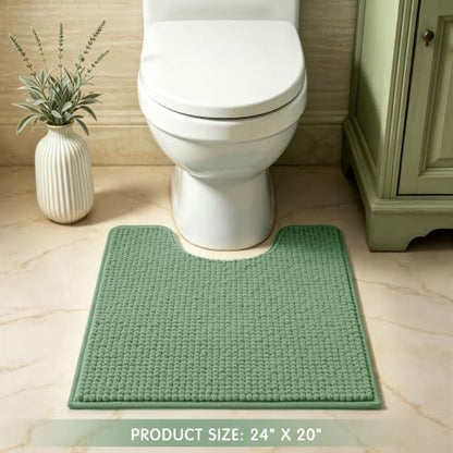 SUBRTEX Bathroom Rugs, U Shaped Chenille Bath Rug 24" x 20" Soft Short Plush Bath Mat Soft Shower Mat Water Absorbent Shower Mat Quick Dry Machine Washable, Sage Green