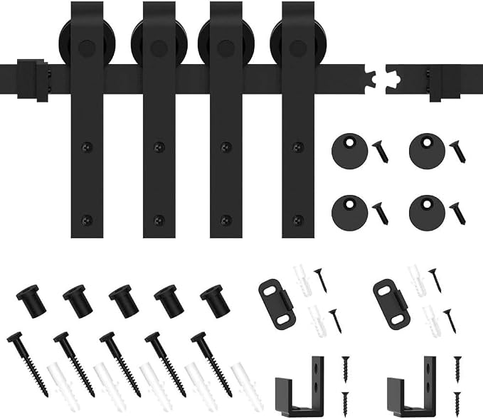 WINSOON 4FT Super Mini Sliding Barn Door Cabinet Hardware Kit for Double Doors TV Stands Small Wardrobe Cabinets, J Shape Hanger (NO Cabinet) | Sliding Small Barn Door Hardware Kit, for Mini/Small Barn Door, TV Stands, Wardrobe Cabinets, DIY