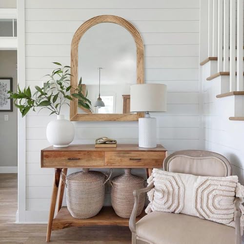 LOSOUR 2 Pack Arched Mirror, Farmhouse Decor Solid Wood Frame Bathroom Mirrors, Vintage Mirror for Bathroom, Living Room,Bedroom, Entryway, Hallway,Foyer (Brown, 2 Pack-36" x 24")