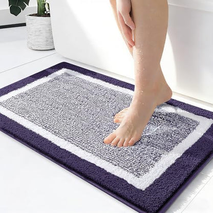 OLANLY Small Bathroom Rugs 24x16, Absorbent Microfiber Bath Rugs, Purple