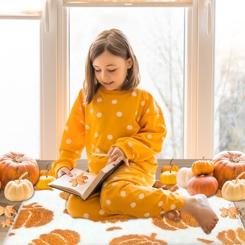 APROPHIC Fall Pumpkin Bath Mats for Bathroom, Thanksgving Super Absorbent Non-Slip Microfiber Shaggy Bath Rugs, Autumn Bathroom Mat for Shower, Tub, Sink, Decor, Machine Washable, 20x30 in, Orange