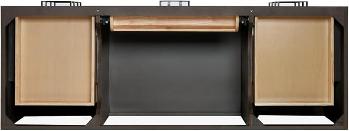 ARIEL Hepburn 60-inch Bathroom Vanity with Sink,Solid Wood, 1.5-inch Pure White Quartz Countertop, Single Rectangular Porcelain Sink, 2 Soft Closing Doors, 9 Dovetail Drawers, Brown Oak