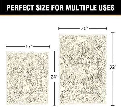 H.VERSAILTEX Microfiber Bath Rugs Chenille Floor Mat Ultra Soft Washable Bathroom Dry Fast Water Absorbent Bedroom Area Rugs Indoor Mats for Entryway, Cream 20" x 32"/17" x 24"