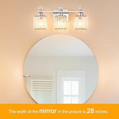 Lxybcce 18.8 Inch Bathroom Vanity Light with Clear Crystal Shades, 3-Light Chrome Modern Fixture for Mirror, Easy Installation & Dimmable Lighting, Shadow-Free Illumination for Bathroom Mirror Decor
