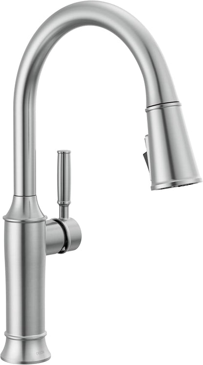 Delta Renaldi Kitchen Faucet with Pull Down Sprayer, Brushed Nickel Kitchen Sink Faucet, Delta ProClean Kitchen Faucet, Pull Down Kitchen Faucet, Lumicoat Arctic Stainless 9184-AR-PR-DST