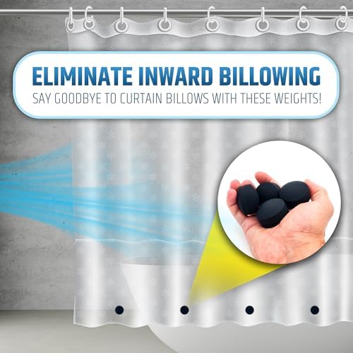 Powerful Anti-Billowing Magnetic Shower Curtain Weights for Splash-Free Bath Experience - 360° Silicone Wrapped - Will Never Rust - Heavy Magnets Prevent Curtain Liners from Blowing | 4 Pairs | Black