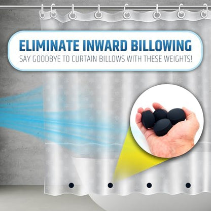 Powerful Anti-Billowing Magnetic Shower Curtain Weights for Splash-Free Bath Experience - 360° Silicone Wrapped - Will Never Rust - Heavy Magnets Prevent Curtain Liners from Blowing | 4 Pairs | Black
