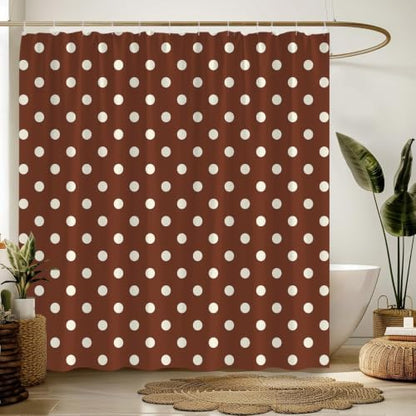 Polka Dot Shower Curtain Brown White Dots Vintage Retro Fabric Decorative Bathroom Curtains with Hooks,75" Wx70 H