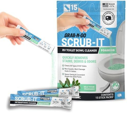 Unique Scrub-It Foaming Powder RV Toilet Cleaner Stick Packs, 15-Count