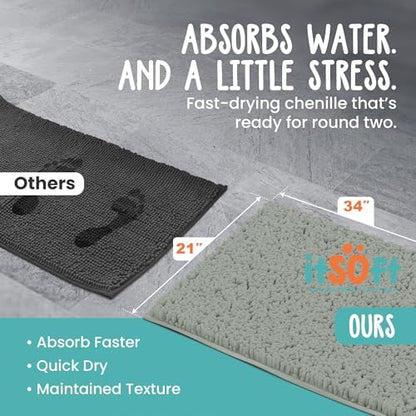 Standard Chenille Bath Mats 34"x21", Plush Absorbent Bath Mats Quick Dry, Soft & Machine Washable, Non Slip Carpet for Bathroom, Thick Bathroom Rugs, Shower Restroom Rug, Alfombras De Baño, Bathrugs